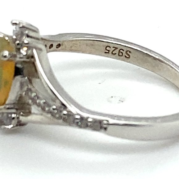 Precious Opal .90ct Platinum Finish Solid 925 Sterling Silver Ring - Picture 6 of 7